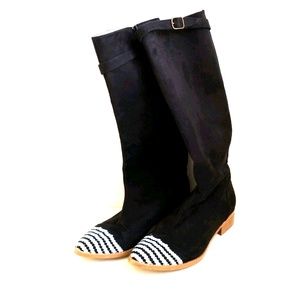 Olsenhaus Vegan Faux Suede Boots Toe Stripe Sz 7